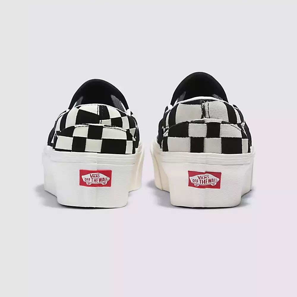 Women's Vans Woven Check Classic Slip-on Stackform Slip On Shoes Black / White | USA14638