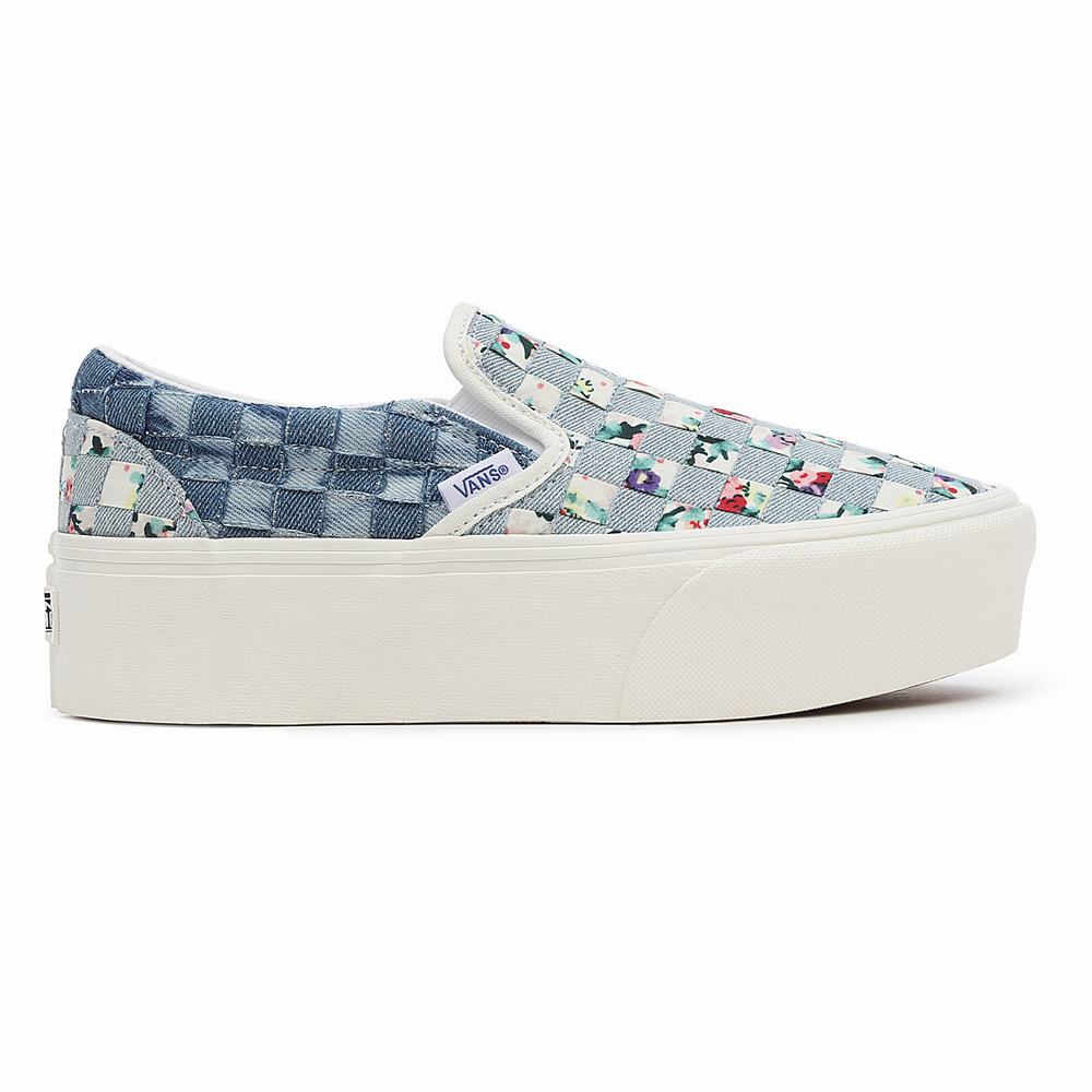 Women's Vans Woven Classic Slip-On Stackform Slip On Shoes Blue / Multicolor | USA95036