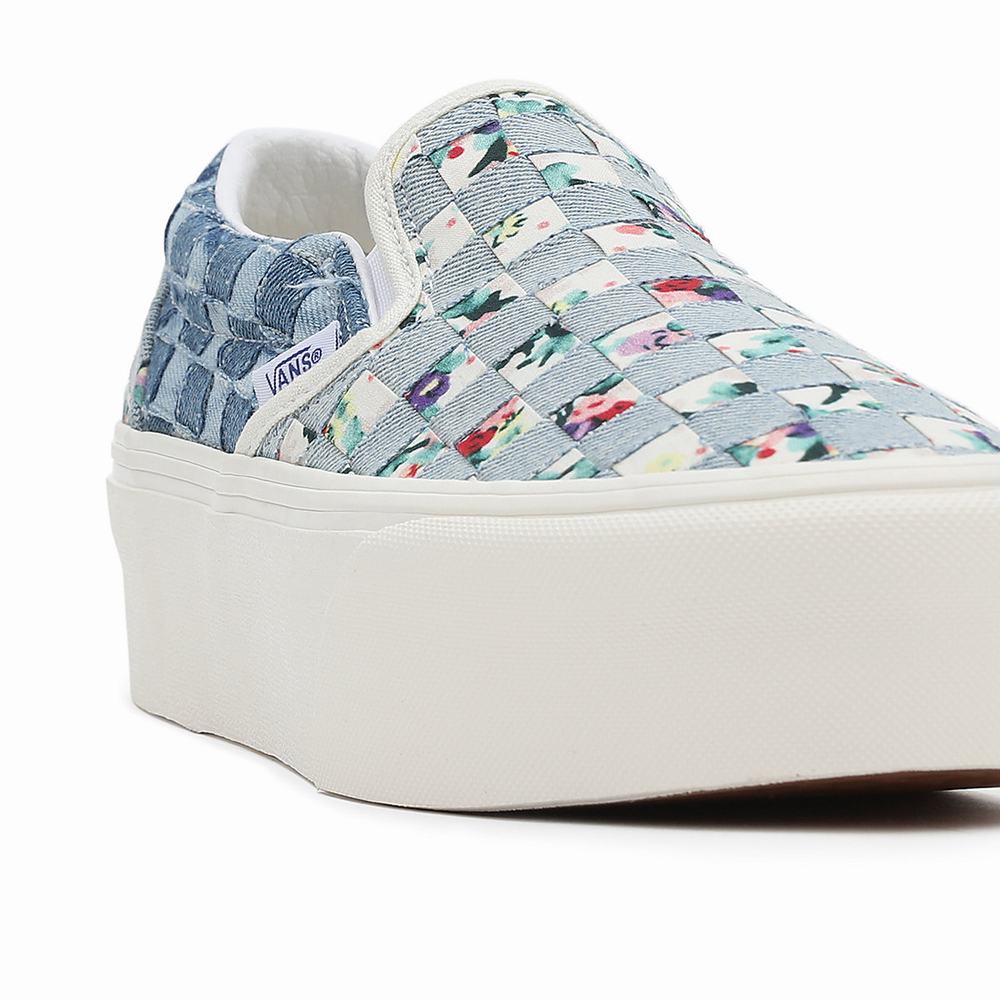 Women's Vans Woven Classic Slip-On Stackform Slip On Shoes Blue / Multicolor | USA95036