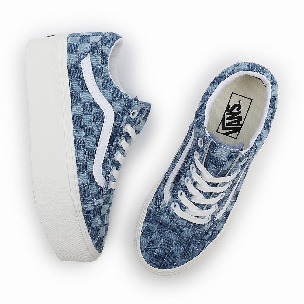 Women's Vans Woven Old Skool Stackform Low Top Shoes Blue | USA20716