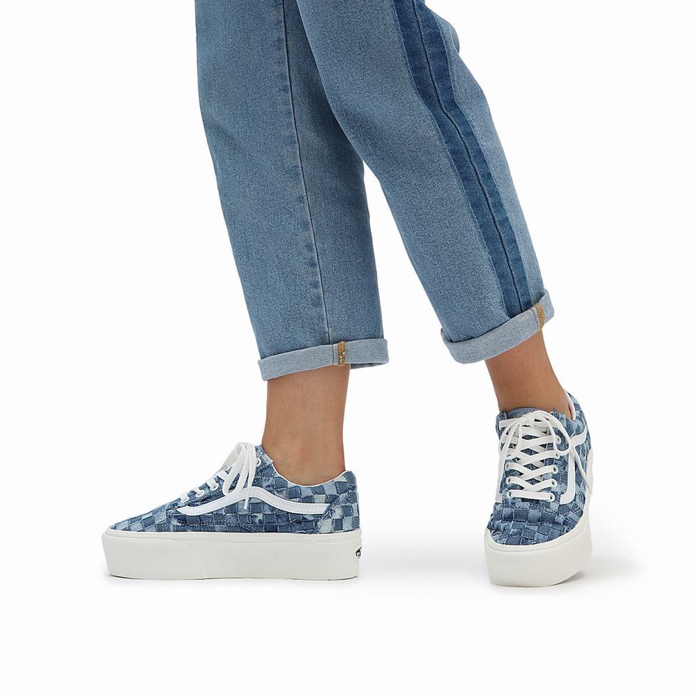 Women's Vans Woven Old Skool Stackform Low Top Shoes Blue | USA20716