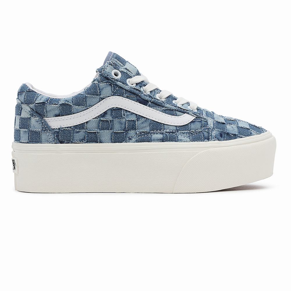 Women's Vans Woven Old Skool Stackform Low Top Shoes Blue | USA20716