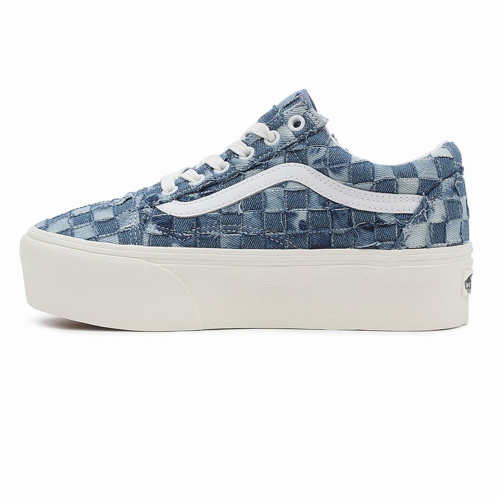 Women's Vans Woven Old Skool Stackform Low Top Shoes Blue | USA20716