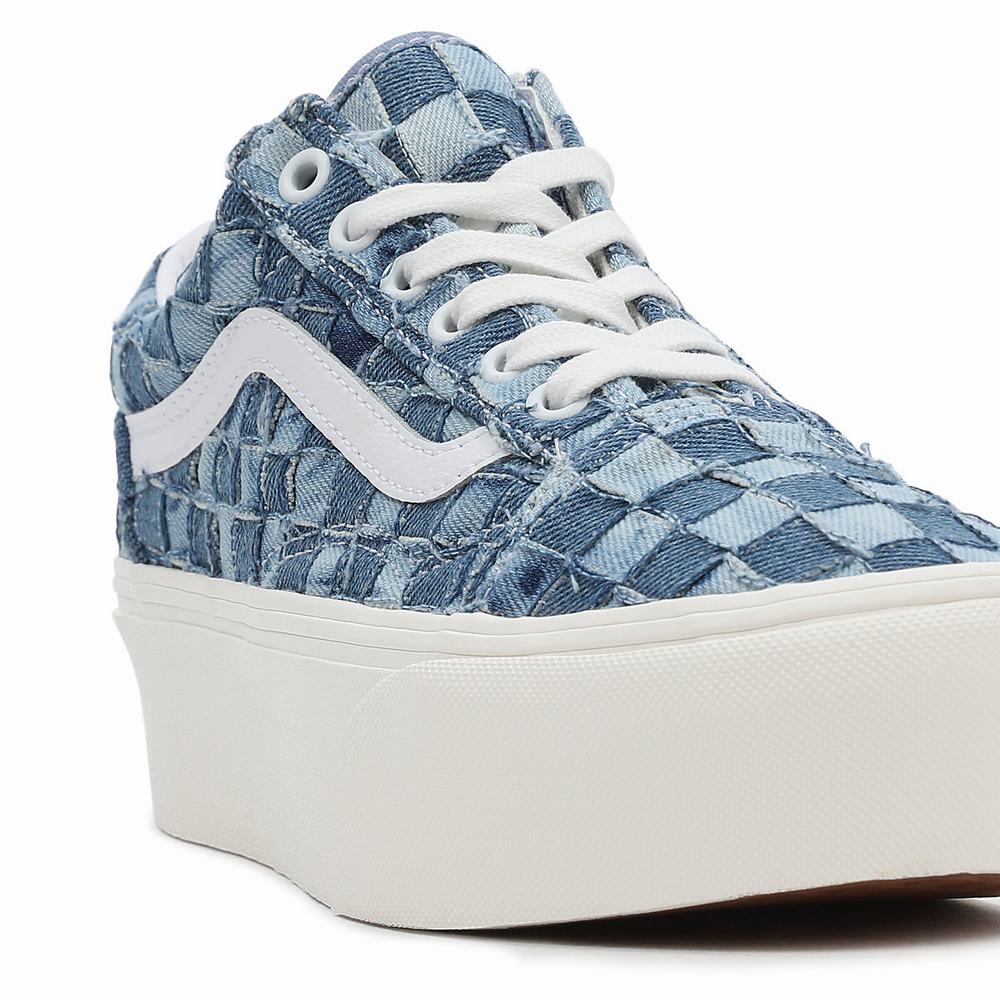 Women's Vans Woven Old Skool Stackform Low Top Shoes Blue | USA20716