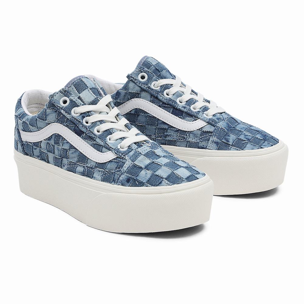 Women\'s Vans Woven Old Skool Stackform Low Top Shoes Blue | USA20716