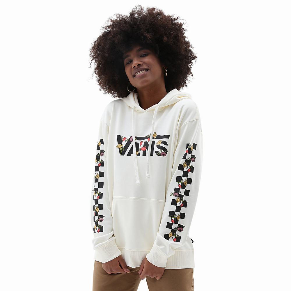 Women\'s Vans Wyld Tangle Poppy BFF Long Sleeve Hoodie White | USA36495