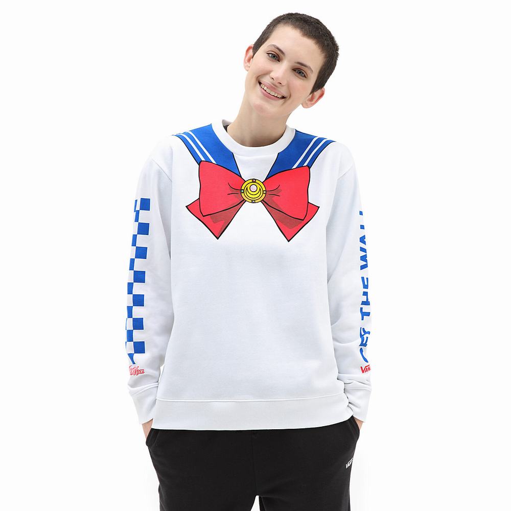 Women's Vans X Pretty Guardian Sailor Moon BFF Crew Fleece Sweatshirts White | USA74861