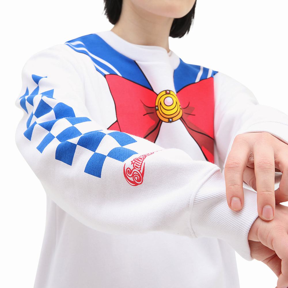 Women's Vans X Pretty Guardian Sailor Moon BFF Crew Fleece Sweatshirts White | USA74861