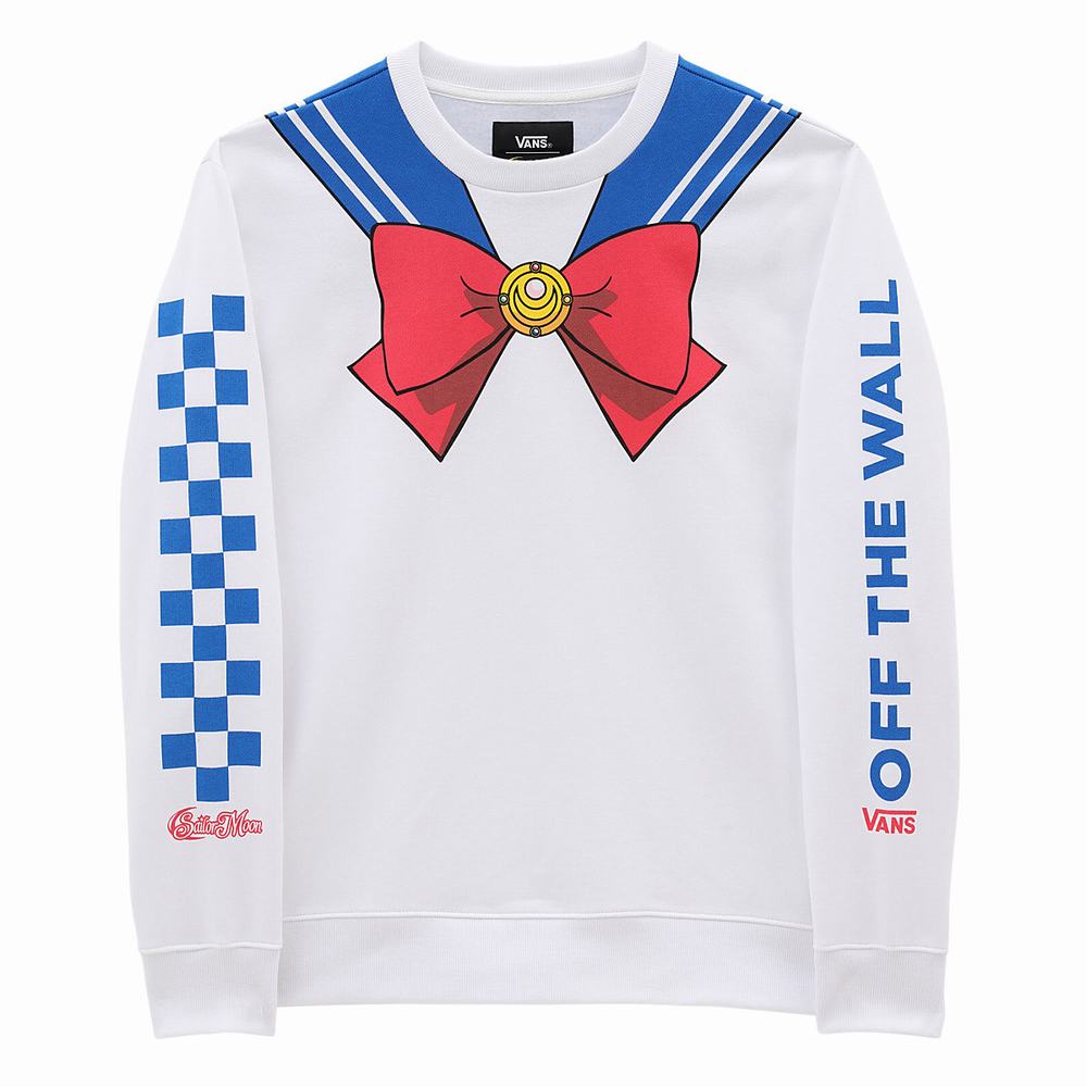 Women\'s Vans X Pretty Guardian Sailor Moon BFF Crew Fleece Sweatshirts White | USA74861