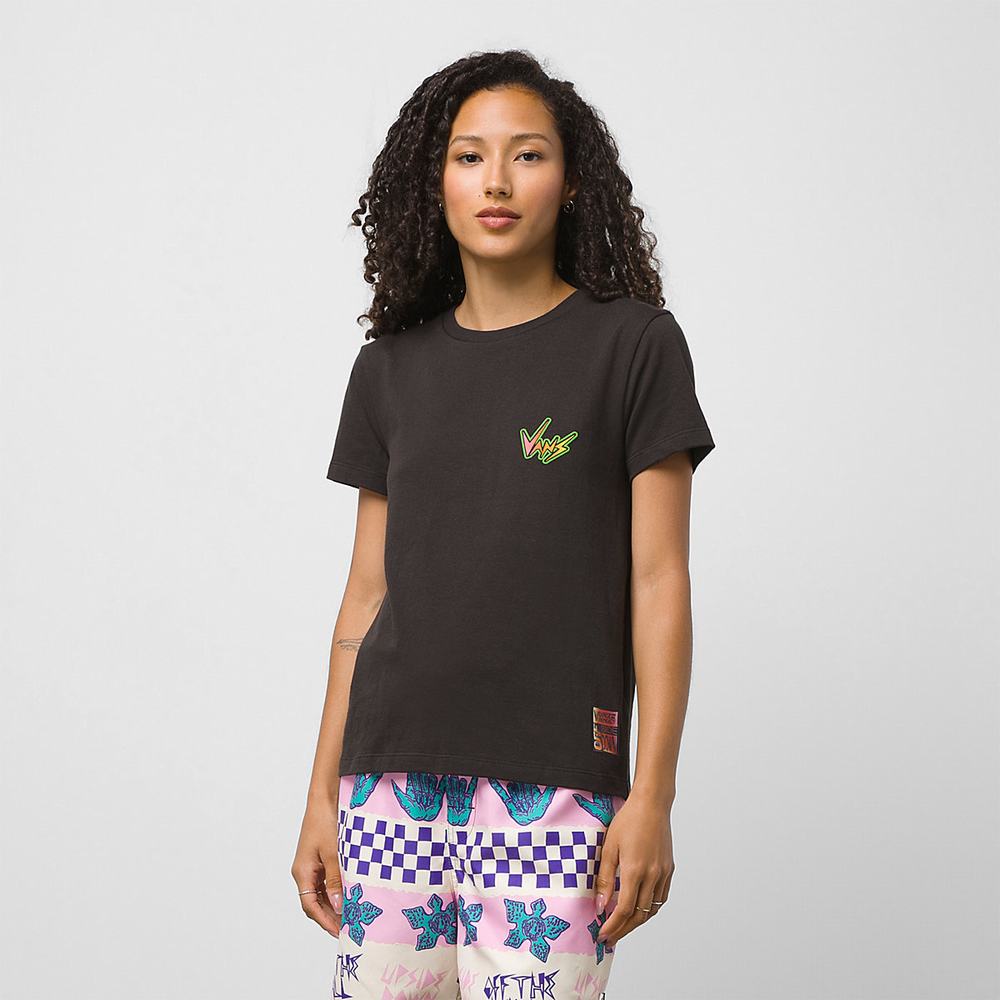 Women's Vans X Stranger Things Surf's Upside Down T Shirts Black | USA43756