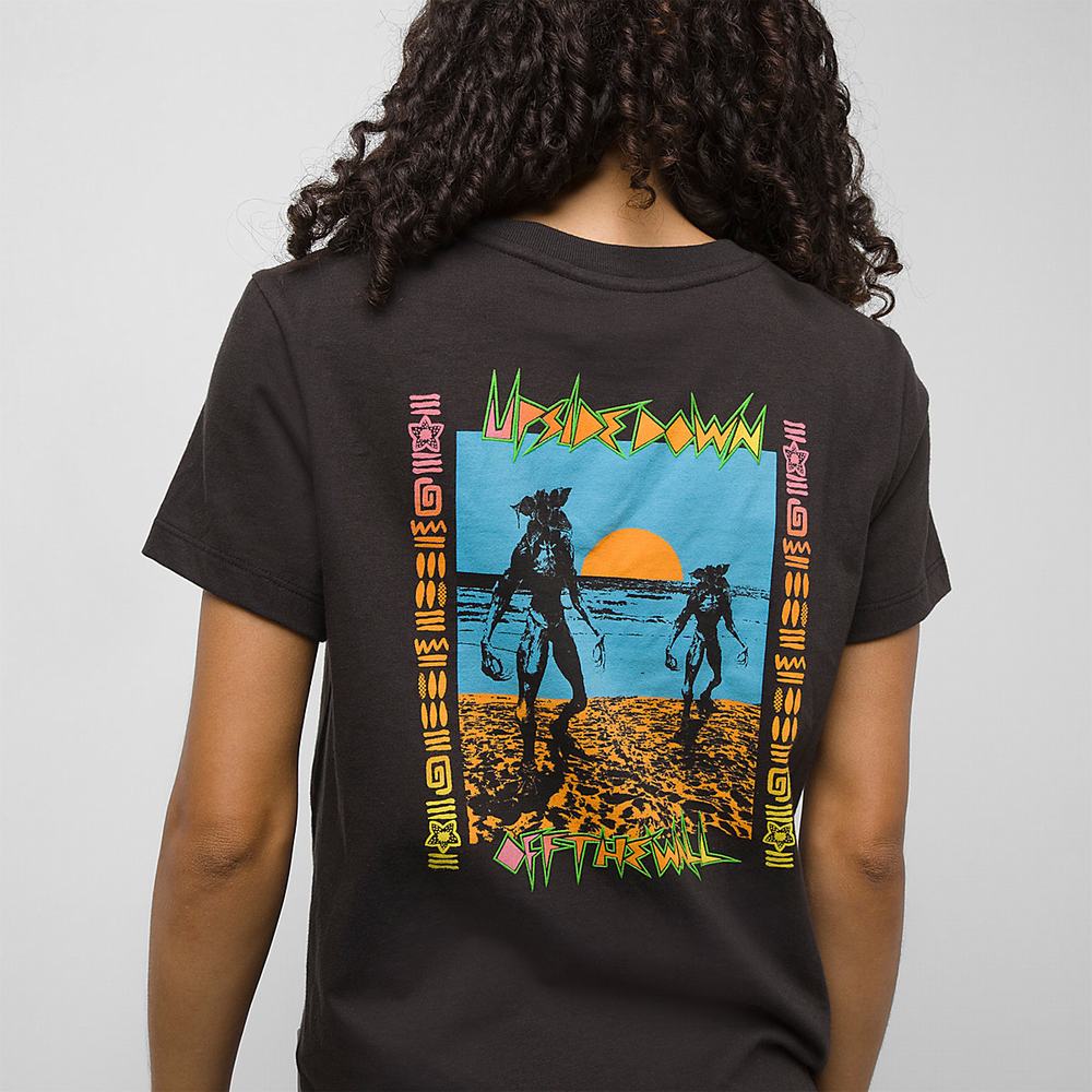 Women's Vans X Stranger Things Surf's Upside Down T Shirts Black | USA43756