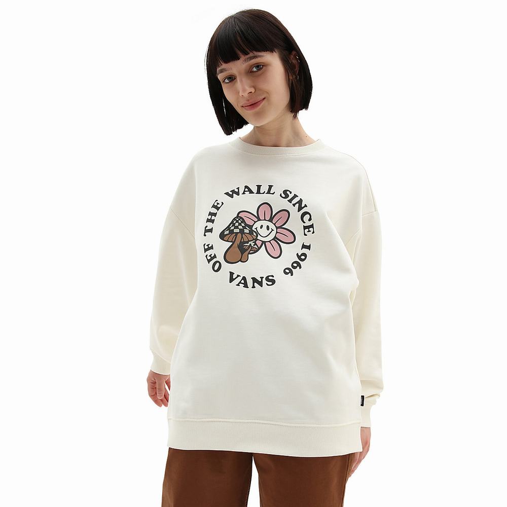 Women\'s Vans Zen Vibes Oversized Crew Sweatshirts White | USA08165