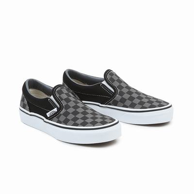 Kids' Vans Checkerboard Classic (4-8 years) Slip On Shoes Black / Grey | USA60813