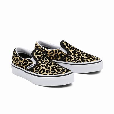 Kids' Vans Flocked Leopard Classic (4-8 years) Slip On Shoes Black / Gold | USA40816