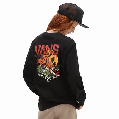 Kids' Vans Moon Ghoul Long Sleeve (8-14 years) T Shirts Black | USA54627