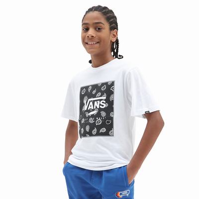 Kids' Vans Print Box (8-14 years) T Shirts White | USA09376