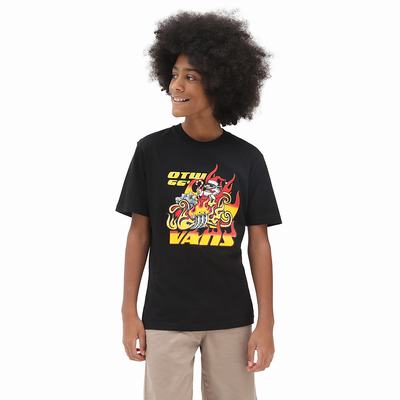 Kids' Vans Santa Flame (8-14 years) T Shirts Black | USA08912