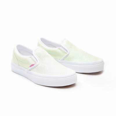 Kids' Vans UV Glitter Classic (4-8 years) Slip On Shoes White | USA46735