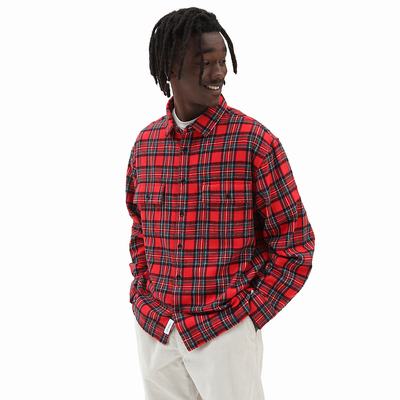 Men's Vans Anaheim Long Sleeve Woven Shirts Red | USA13428