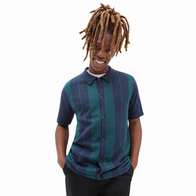 Men's Vans Buttonwood Shirts Blue | USA46902