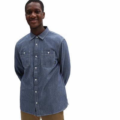 Men's Vans Carlow Long Sleeve Shirts Blue | USA78960