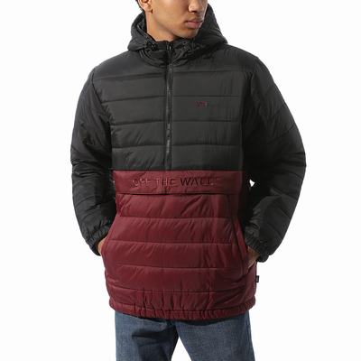 Men's Vans Carlton Puffer Anorak Jackets Black / Red | USA87251