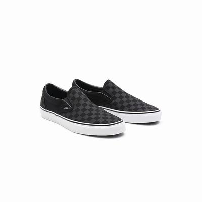 Men's Vans Checkerboard Classic Slip On Shoes Black | USA18209