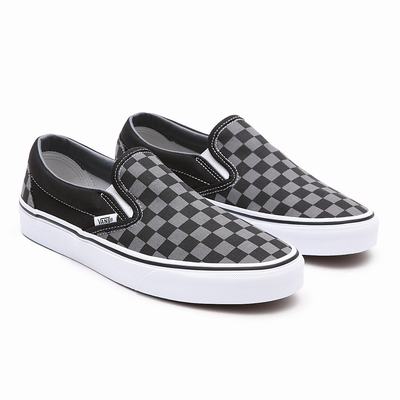 Men's Vans Checkerboard Classic Slip On Shoes Black / Grey | USA21750