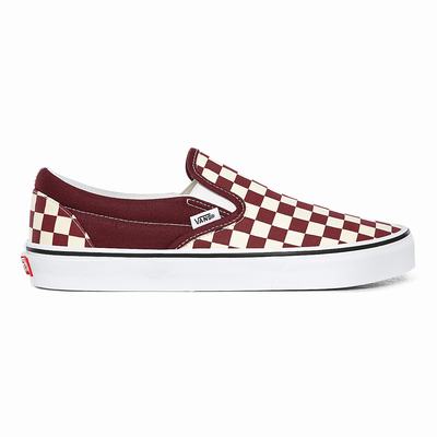 Men's Vans Checkerboard Classic Slip On Shoes Red | USA37462