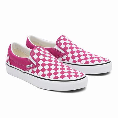 Men's Vans Checkerboard Classic Slip On Shoes Pink | USA81794