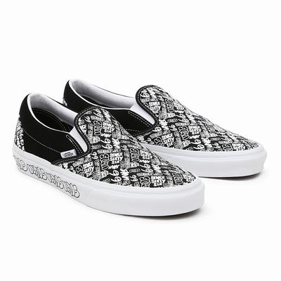 Men's Vans Classic Slip On Shoes Black / White | USA59476