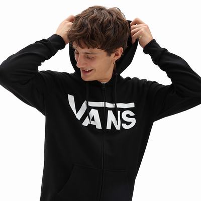 Men's Vans Classic Zip Hoodie Black / White | USA25641