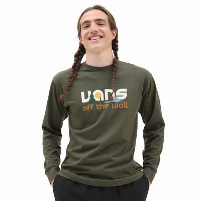 Men's Vans Coastal Vintage Long Sleeve T Shirts Green | USA10375