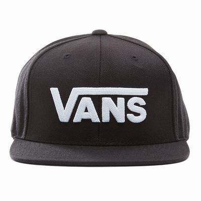 Men's Vans Drop V Snapback Hats Black / White | USA39581