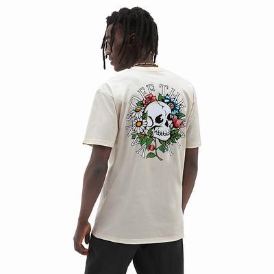 Men's Vans Floral Skull T Shirts White | USA13420