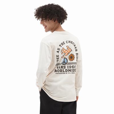 Men's Vans Free As A Checker Bird Long Sleeve T Shirts White | USA76058