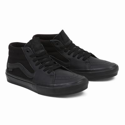 Men's Vans Grosso Mid Skate Shoes Black | USA02745