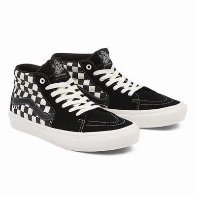 Men's Vans Grosso Mid Skate Shoes Black / White | USA45627