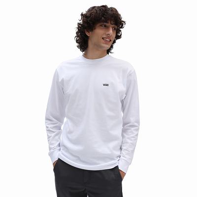 Men's Vans Left Chest Hit Long Sleeve T Shirts White | USA72356