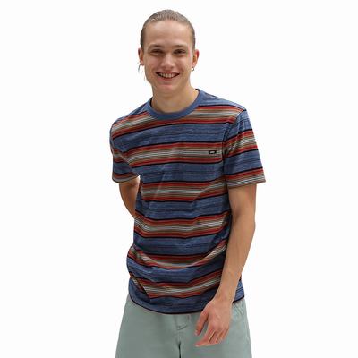 Men's Vans Mesa Stripe Pocket Crew T Shirts Blue | USA03579