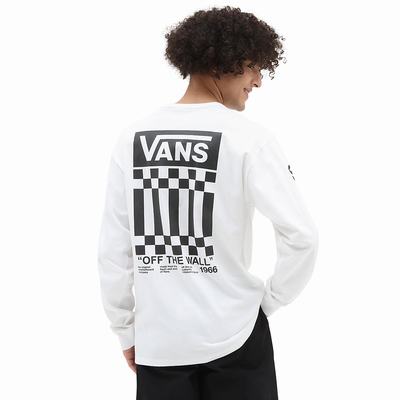 Men's Vans Off The Wall Check Graphic Long Sleeve T Shirts White | USA64915