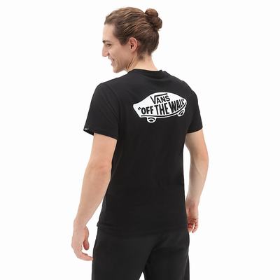 Men's Vans Off The Wall Classic T Shirts Black / White | USA70419