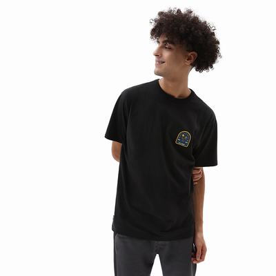 Men's Vans Off The Wall Front Patch T Shirts Black | USA73569