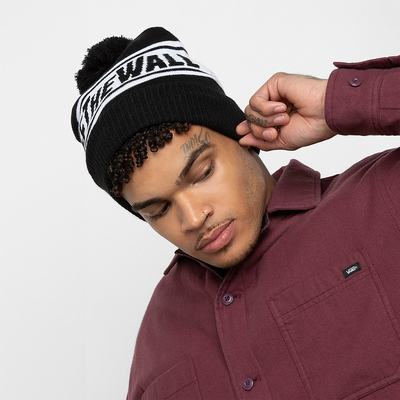 Men's Vans Off The Wall Pom Beanie Black / White | USA70649