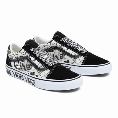 Men's Vans Old Skool Sneakers Black / White | USA69487