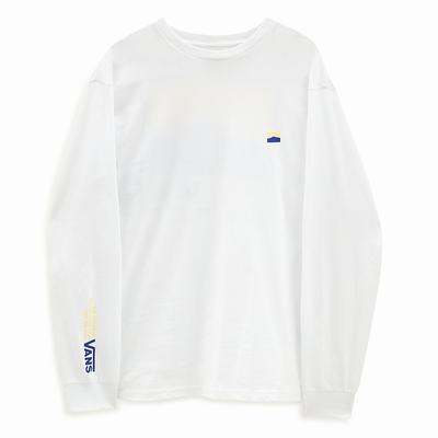 Men's Vans Original DNA Sidestripe Long Sleeve T Shirts White | USA61479