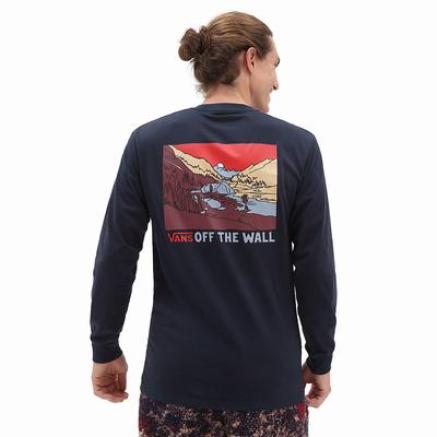 Men's Vans Outdoor Club Long Sleeve T Shirts Blue | USA91754