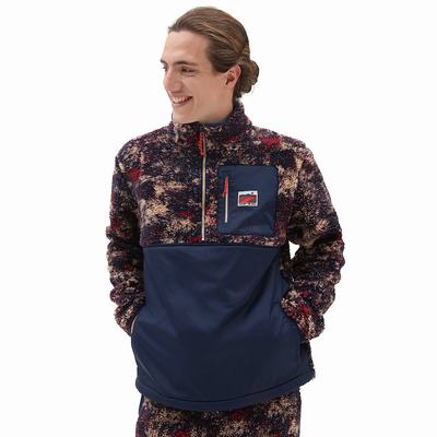 Men's Vans Outdoor Club Quarter Zip Sweatshirts Blue | USA63049