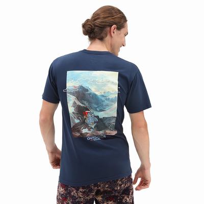 Men's Vans Outdoor Club T Shirts Blue | USA12609