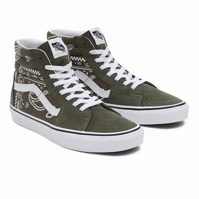 Men's Vans Peace Paisley SK8-Hi Sneakers Green | USA46752